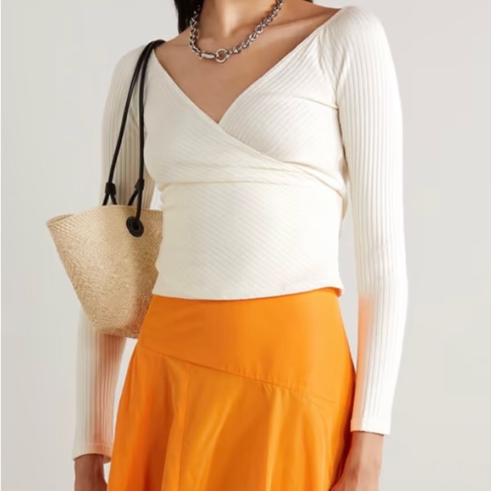 NWT Reformation Minnie Knit Crossover Off Shoulder Top Cream (Medium)